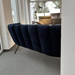 Sofa Gaia Lounge Bezug Stoff Seven Darkblue 48 Blau 4 Fuß Rundrohr Struktur Schwarz Mit Kunststoffgleitern Ohne Dekokissen
