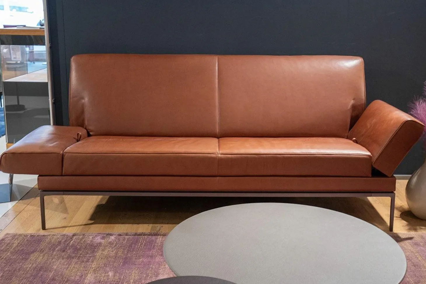 Sofa Glove Pure Leder Lolita Cognac Braun Gestell Bronze Matt Pulverbeschichtet