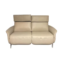 Sofa Hans Leder 35 Mariposa Opal Beige Metallfuß Edelstahloptik 62 Silber
