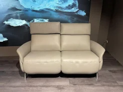 Sofa Hans Leder 35 Mariposa Opal Beige Metallfuß Edelstahloptik 62 Silber