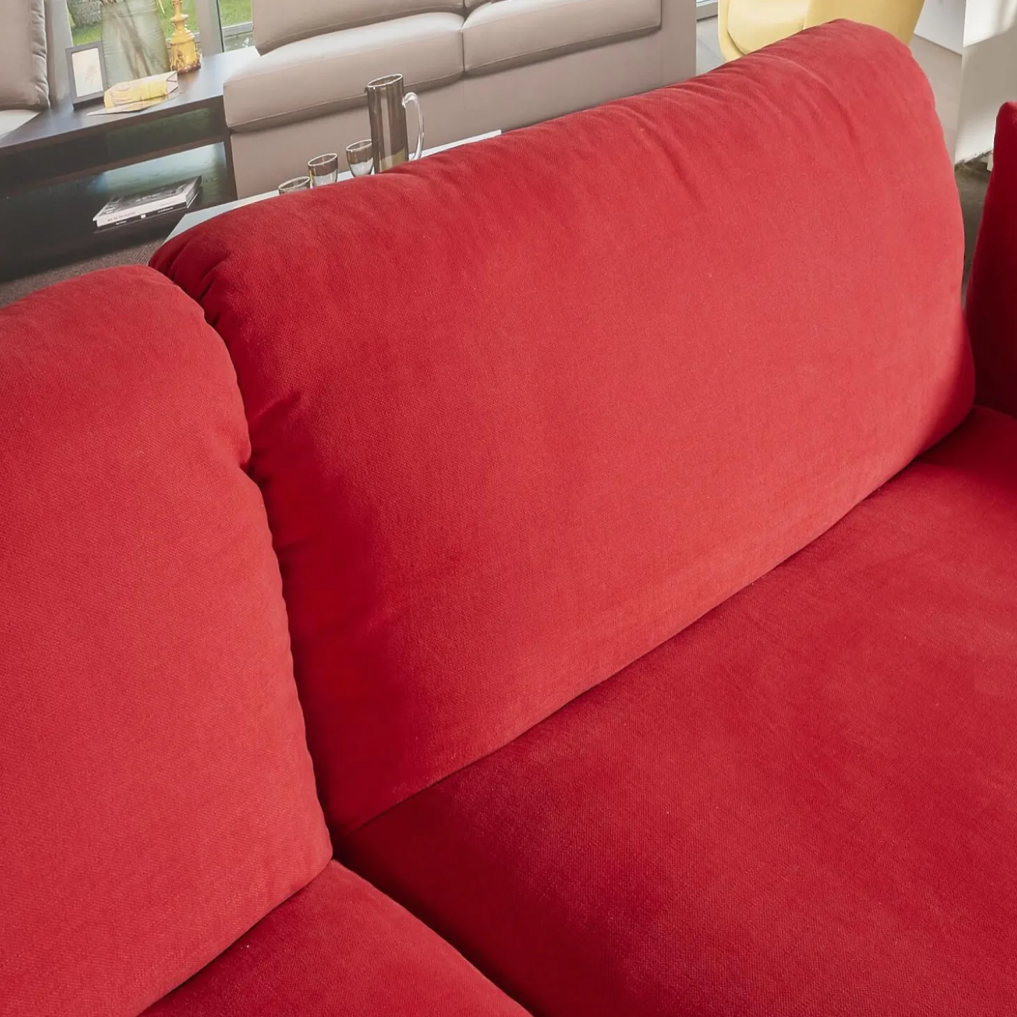 Sofa Heaven Bezug Stoff Hot Madison Reboot CH1249 706 Rot Füße Matt Lackiert Schwarz Mit Zwei Abklappbaren Armlehnen