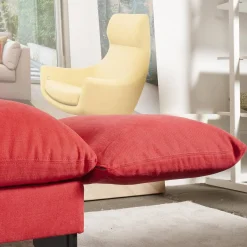 Sofa Heaven Bezug Stoff Hot Madison Reboot CH1249 706 Rot Füße Matt Lackiert Schwarz Mit Zwei Abklappbaren Armlehnen