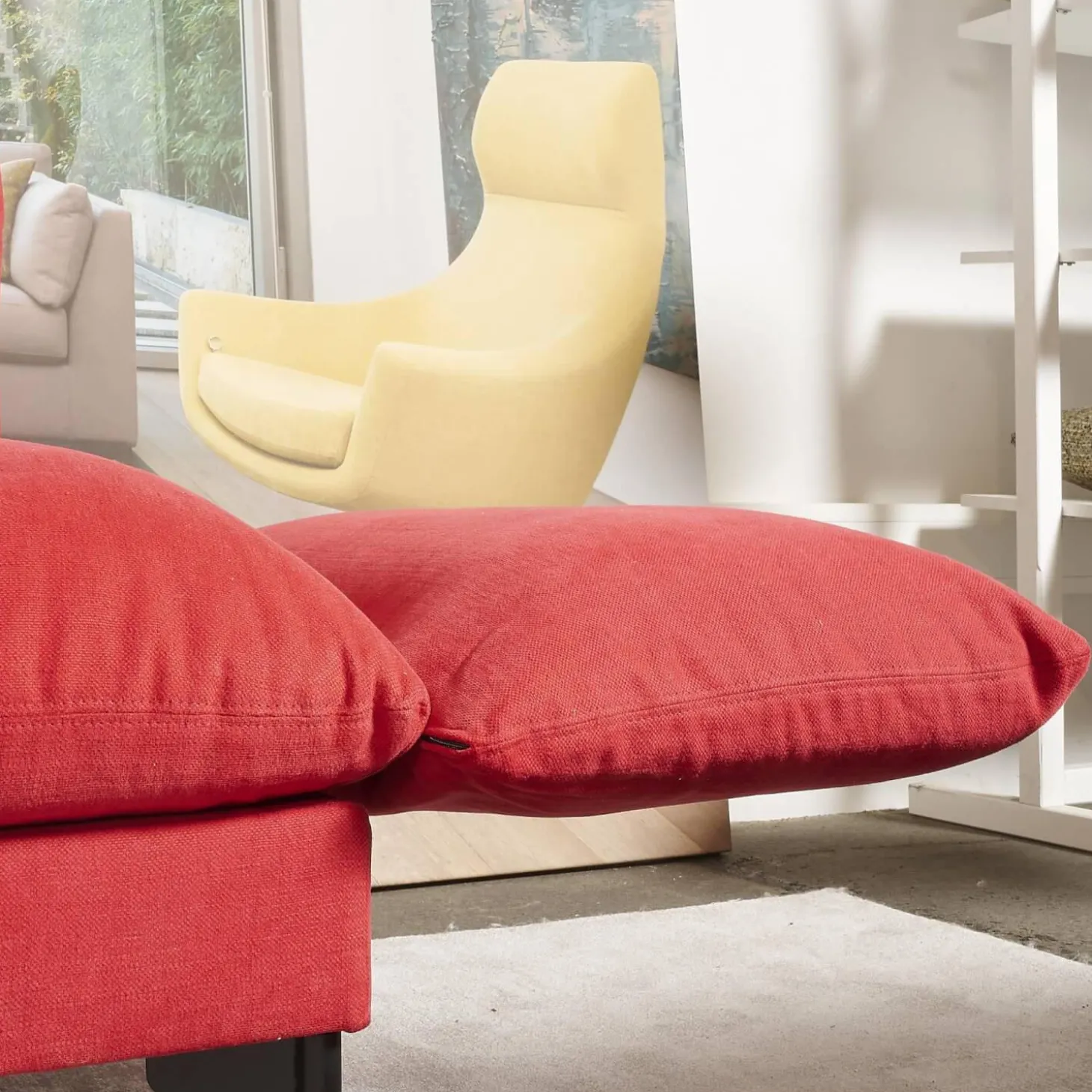 Sofa Heaven Bezug Stoff Hot Madison Reboot CH1249 706 Rot Füße Matt Lackiert Schwarz Mit Zwei Abklappbaren Armlehnen