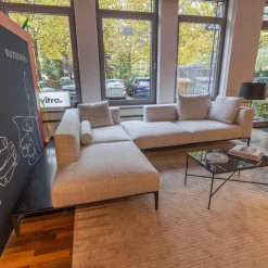 Sofa Jaan Living Bezug Stoff Duala 7674 Off-White Weiß Grau Untergestell Schwarz Pulverbeschichtet Matt Inklusive Kissen Und Ablageboard