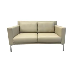 Sofa Jason 390 20 Leder Sierra Dune Beige Gestell Silber Hochglanz Verchromt inkl. Funktionsarmlehnen