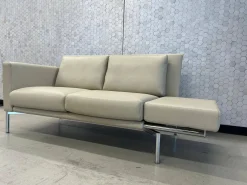 Sofa Jason 390 20 Leder Sierra Dune Beige Gestell Silber Hochglanz Verchromt inkl. Funktionsarmlehnen