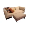 Sofa K SOB 160 202 Stoff 7463 Kieselgrau Grau Stahlkufe Tiefschwarz Mit Hocker Und Kissen