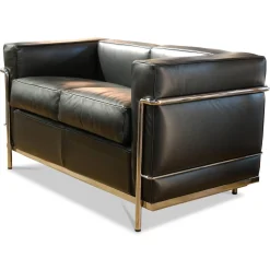 Sofa LC2 2C Leder Scozia Gruppe 13X606 Grafite Schwarz Gestell Verchromt