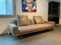 Sofa Let It Be Leder Soul Smokey Braun mit 2 Kissen und Kopfstütze