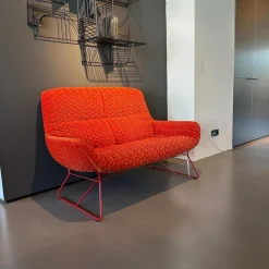 Sofa Leya Lounch Couch Stoff Velours Tresse Sunset 17229 6 Rot Orange Gestell RAL 3000 Feuerrot Rot