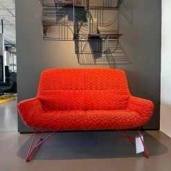 Sofa Leya Lounch Couch Stoff Velours Tresse Sunset 17229 6 Rot Orange Gestell RAL 3000 Feuerrot Rot
