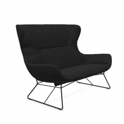 Sofa Leya Wingback Leder Opium 154 Carbon Grau Drahtgestell Metall Tiefschwarz