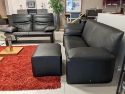Sofa Linea 210 Leder Fuerte Schwarz mit Hocker