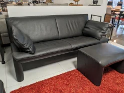 Sofa Linea 210 Leder Fuerte Schwarz mit Hocker