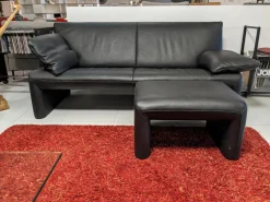 Sofa Linea 210 Leder Fuerte Schwarz mit Hocker