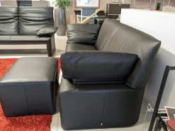 Sofa Linea 210 Leder Fuerte Schwarz mit Hocker