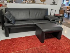 Sofa Linea 210 Leder Fuerte Schwarz mit Hocker