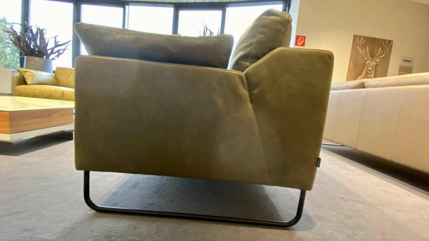 Sofa L-Tiffany Leder 19043 Olive Grün mit Rolle und Kissen