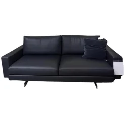 Sofa Luis Leder Rancho Saphir Schwarz Flachstahlfuß Chromfarben Inklusive 2 Rückenkissen Ohne Dekokissen