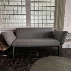 Sofa Luna Lounge Dining Outdoor Bezug Stoff Sunbrella Charcoal Chine Grau Gestell Edelstahl Anthrazit Strukturlack