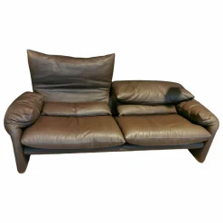 Sofa Maralunga Maxi Leder Braun mit Verstellfunktionen Füße Walnuss
