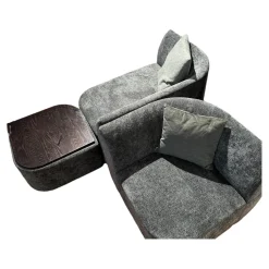 Sofa Motu 3 Teilig Bezug Stoff Genesis 12 Winter Moss Grün Füße Holz Dunkelbraun Inklusive Tischplatte
