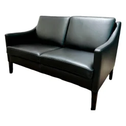 Sofa Nelson Leder L7031D Schwarz Gestell Schwarz Gebeizt