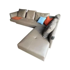 Sofa Prime Time Leder Elen Khaki Grün Braun Füße Poliert Mit Schwenkfunktion Und Kissen