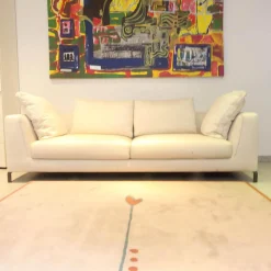 Sofa Ray Bezug Stoff Adria Ecru 2521102 Beige Füße Nickel Bronzefarben Lackiert Inklusive Kissen