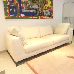 Sofa Ray Bezug Stoff Adria Ecru 2521102 Beige Füße Nickel Bronzefarben Lackiert Inklusive Kissen