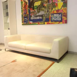 Sofa Ray Bezug Stoff Adria Ecru 2521102 Beige Füße Nickel Bronzefarben Lackiert Inklusive Kissen