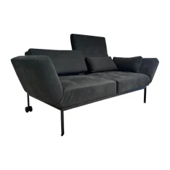 Sofa Roro Anilinleder Taron 5668 0099 Grau Schwarz Gestell Schwarz Mit Drehsitz Und Kissen