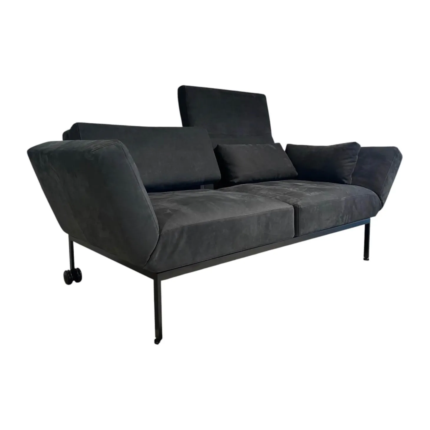 Sofa Roro Anilinleder Taron 5668 0099 Grau Schwarz Gestell Schwarz Mit Drehsitz Und Kissen
