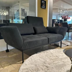 Sofa Roro Anilinleder Taron 5668 0099 Grau Schwarz Gestell Schwarz Mit Drehsitz Und Kissen