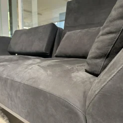 Sofa Roro Anilinleder Taron 5668 0099 Grau Schwarz Gestell Schwarz Mit Drehsitz Und Kissen