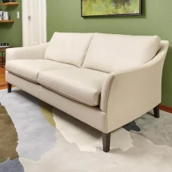 Sofa Saloni Leder Normandie Kiesel BW 0140 020 Beige Gestell Eiche Wengefarbig