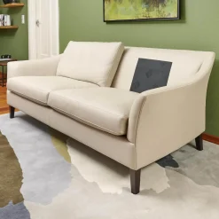 Sofa Saloni Leder Normandie Kiesel BW 0140 020 Beige Gestell Eiche Wengefarbig