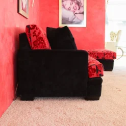 Sofa 2,5-Sitzig Merkur Sonderstoff Jab Anstotz Rot Schwarz Füße Schwarz Lackiert