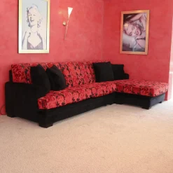 Sofa 2,5-Sitzig Merkur Sonderstoff Jab Anstotz Rot Schwarz Füße Schwarz Lackiert