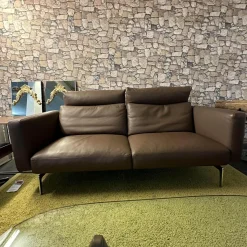 Sofa Smart Bezug Leder Rancho Tobacco Braun Flachstahlfuß Chrom Glanz Mit Schwenkbaren Armteilen