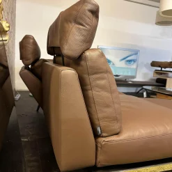 Sofa Smart Bezug Leder Rancho Tobacco Braun Flachstahlfuß Chrom Glanz Mit Schwenkbaren Armteilen