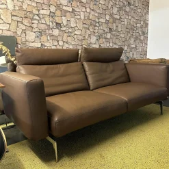 Sofa Smart Bezug Leder Rancho Tobacco Braun Flachstahlfuß Chrom Glanz Mit Schwenkbaren Armteilen