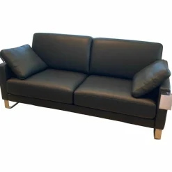 Sofa SOB-G Ego/SB 168 Leder 38.110 Verkehrsschwarz Gestell Kufe Glanzchrom mit 2 Armlehnkissen