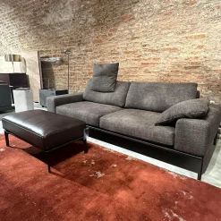 Sofa Spirit Stoff Carlucci True Soul 1570 024 Grau Blende Leder Provence Negro Schwarz Metallfuß Bronze Schwarz Mit Hocker