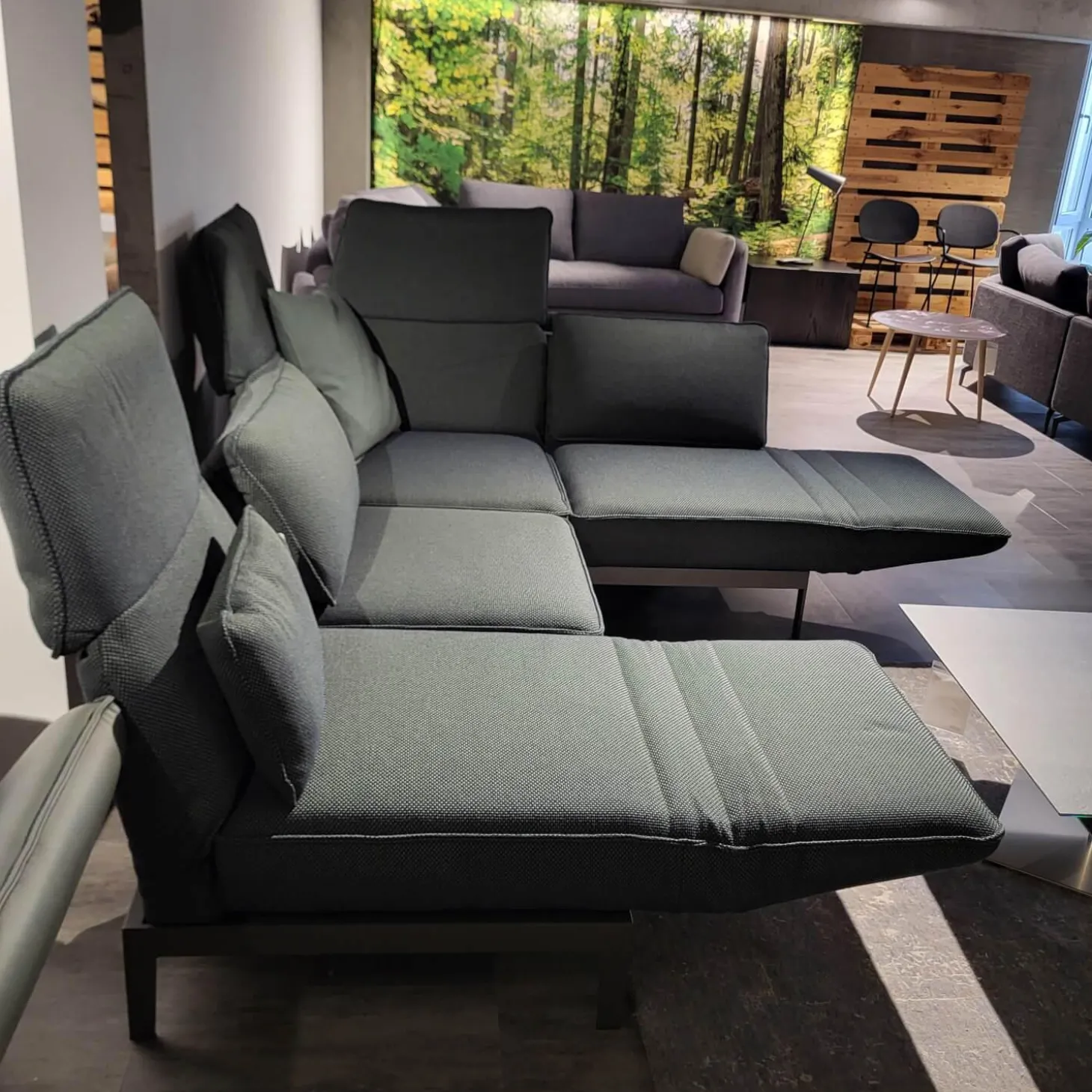 Sofa Stoff 24 516 Flaschengrün Grün Grau Gestell Stahl Feinstruktur RAL 7022 Umbragrau Pulverbeschichtet Matt