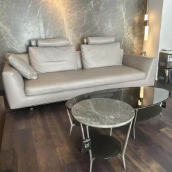 Sofa Tama Living Leder Elen Taupe 1406 Beige Gestell Eiche Geflammt Inklusive Kissen