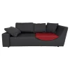 Sofa Wave Bezug Stoff U2952G Grau Schwarz Einlegekissen Leder L9999B Rot Füße Buche Schwarz