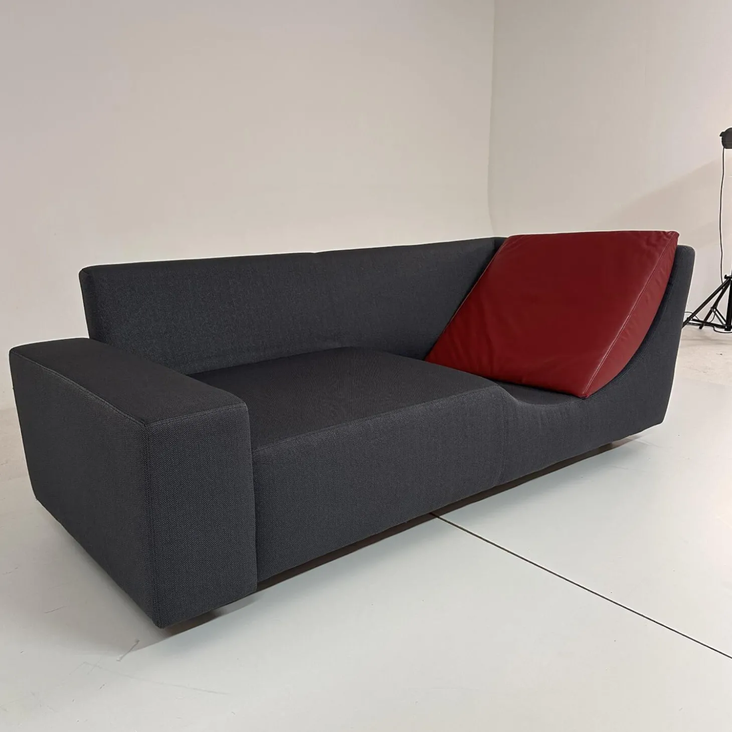 Sofa Wave Bezug Stoff U2952G Grau Schwarz Einlegekissen Leder L9999B Rot Füße Buche Schwarz