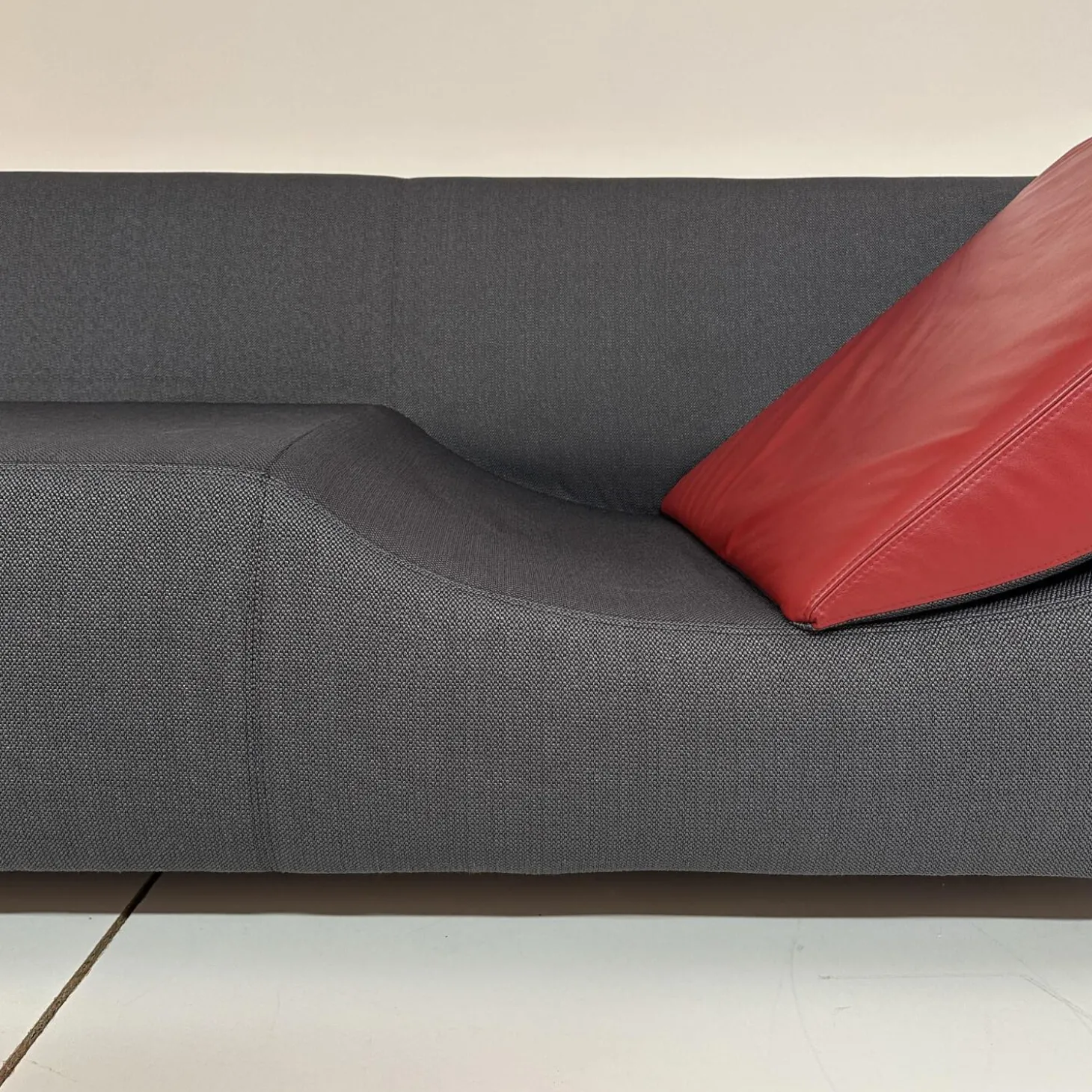 Sofa Wave Bezug Stoff U2952G Grau Schwarz Einlegekissen Leder L9999B Rot Füße Buche Schwarz
