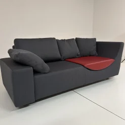 Sofa Wave Bezug Stoff U2952G Grau Schwarz Einlegekissen Leder L9999B Rot Füße Buche Schwarz